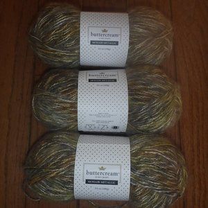 5 Skeins Buttercream Luxe Craft Mohair Metallic Yarn Color Green Ecru & Gold